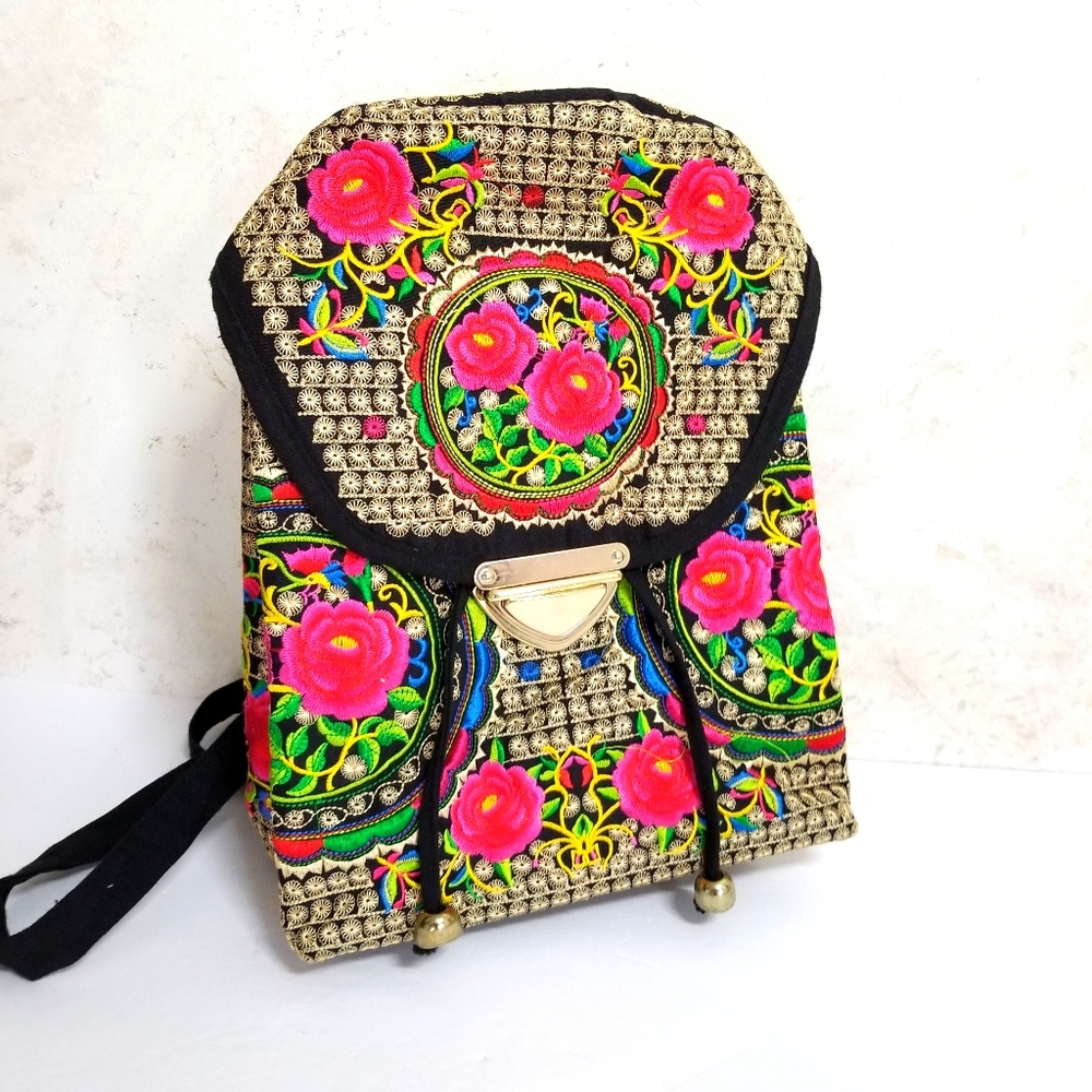 Embroidered Hobo Backpack